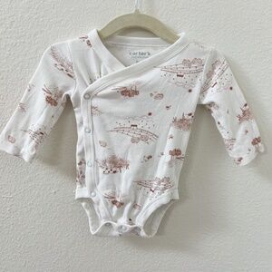 CARTERS cottagecore prairie farmhouse onesie long sleeve white and brown - sz 3